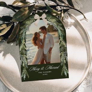 Cartão De Festividades Arco de Sempre-verde Oliva Verde Casados Alegres F