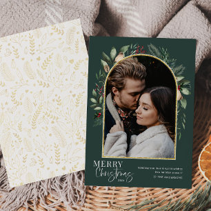 Cartão De Festividades Arco de Verde Moderno Dourado Feliz Natal 1 Foto