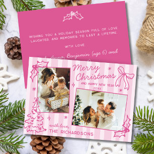 Cartão De Festividades Arco Desenhado à Mão 2 Foto Faixa Rosa Feliz Natal