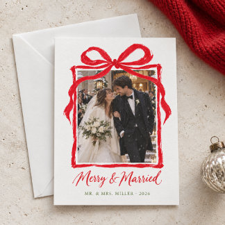 Cartão De Festividades Arco Desenhado à Mão Natal Feliz e Casado Recém-Ca