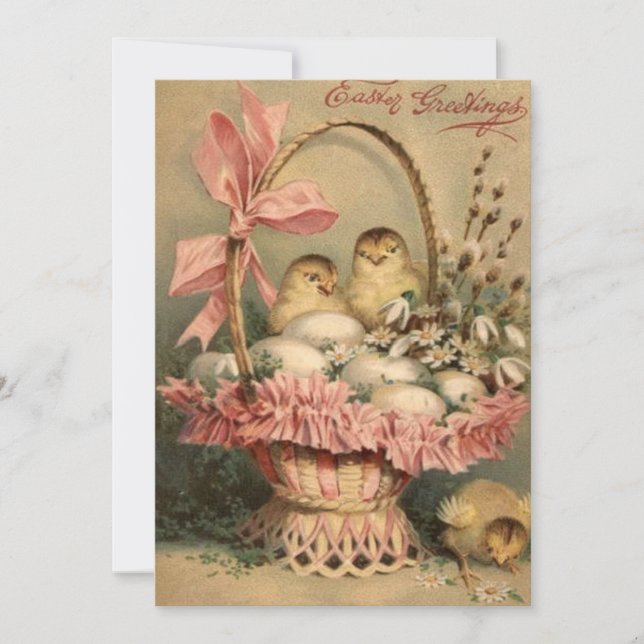 Cartão De Festividades Arco do rosa do pintinho do ovo da cesta da páscoa (Frente)