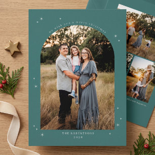 Cartão De Festividades Arco Elegante Foto de Natal - Turquesa