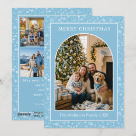 Cartão De Festividades Arco Família Multi-Foto Azul Floco de Neve