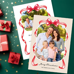 Cartão De Festividades Arco Festivo de Fita Vermelha Curvada 2 Foto Natal