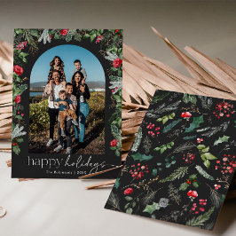 Cartão De Festividades Arco Floral Botânico Cinza Escuro Chic 1 Foto