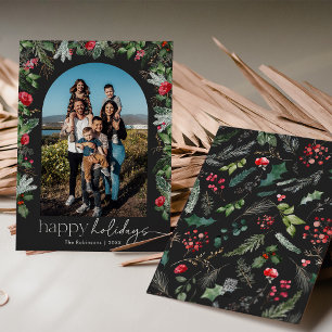 Cartão De Festividades Arco Floral Botânico Cinza Escuro Chic 1 Foto