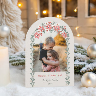 Cartão De Festividades Arco Floral de Natal em Tons de Sage/Peach para Fo