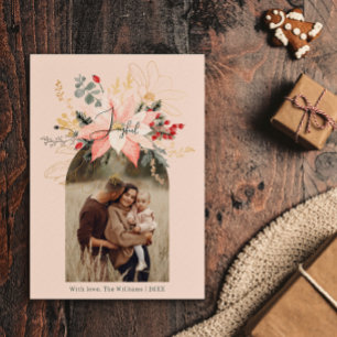 Cartão De Festividades Arco Floral Moderno de inverno Feliz Rosa Dois Fot