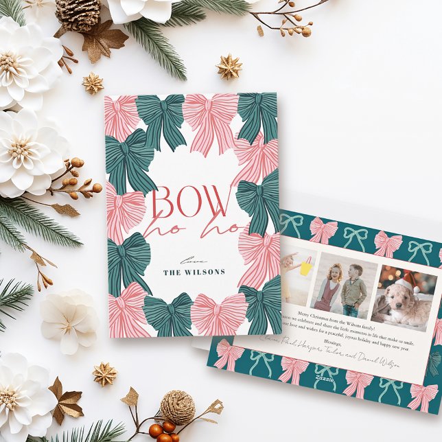 Cartão De Festividades Arco Ho Ho Red & Green Arcos 3 Foto Natal (Criador carregado)