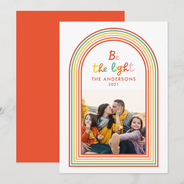 Cartão De Festividades Arco-íris colorido 1 foto Natal (Frente/Verso)