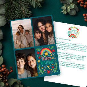Cartão De Festividades Arco-Íris - Letra 3 FOTO PERSONALIZADA desenhada m