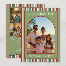 Cartão De Festividades Arco Moderno Multi-Foto Família Listras Vermelhas 