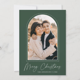 Cartão De Festividades Arco Nevado Verde Foto Feliz Natal