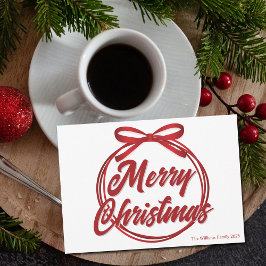 Cartão De Festividades Arco Red Ribbon com Script de Natal Feliz