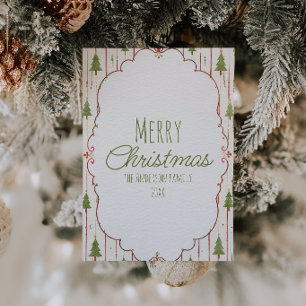 Cartão De Festividades Arco Verde de Aquarela Árvores de Inverno Quadro d