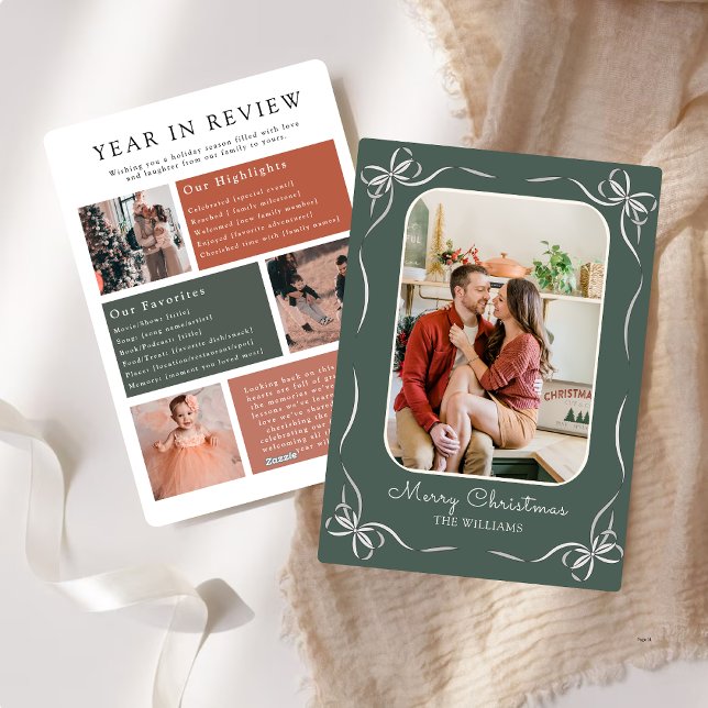 Cartão De Festividades Arco Verde Moderno Ano em Revisão Foto da Família (Criador carregado)