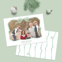 Cartão De Festividades Arco Verde Sage Frame de Fita Feliz Foto de Natal