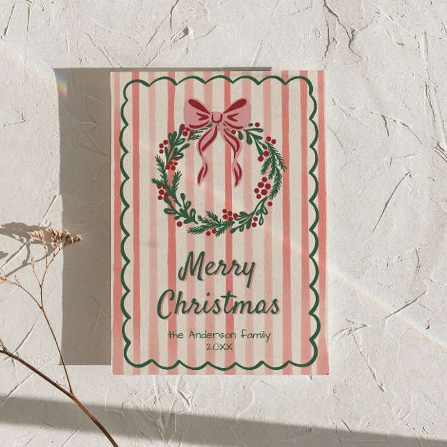 Cartão De Festividades Arco Verde Vermelho Wreath  Natal Não Foto (Criador carregado)