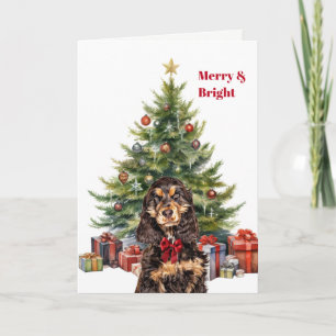 Cartão De Festividades Arco Vermelho Cocker Spaniel Preto e Marrom Árvore