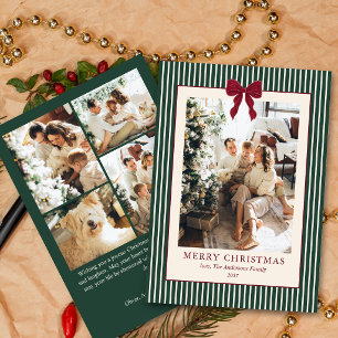 Cartão De Festividades Arco Vermelho Elegante Listras Verdes Natal 5 Foto