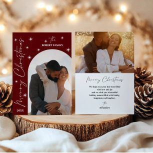Cartão De Festividades Arco Vermelho Escuro Moderno Script 2 Foto Natal
