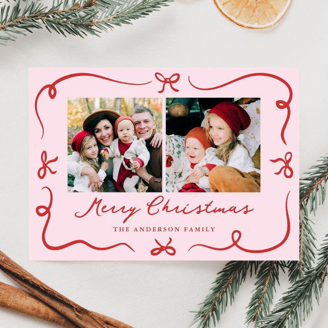 Cartão De Festividades Arcos Brancos Retirados À Mão Rosa 2 Foto Natal (Criador carregado)