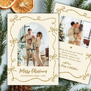 Cartão De Festividades Arcos de Ouro Desenhados à Mão Foto Feliz Natal