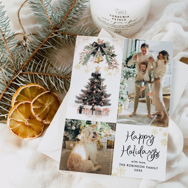 Cartão De Festividades Arcos Dourados e negros elegantes Feriados Felizes (Criador carregado)