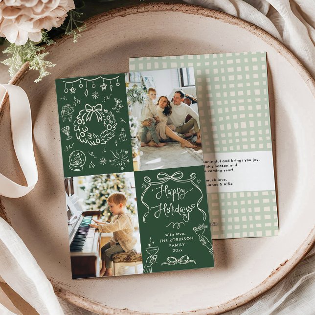 Cartão De Festividades Arcos Verdes Escuros Desenhados na Mão Feliz Feria (Criador carregado)