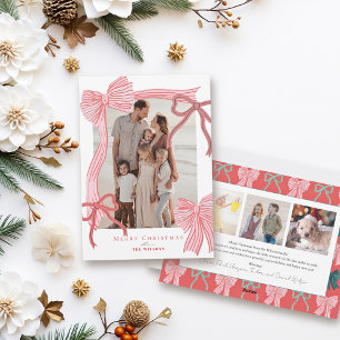 Cartão De Festividades Arcos Vermelhos e Rosa Coquette Core 4 Fotos Natal