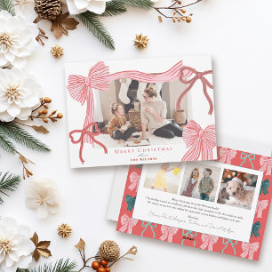 Cartão De Festividades Arcos Vermelhos e Rosa Coquette Core 4 Fotos Natal