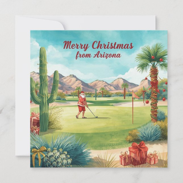 Cartão De Festividades Arizona Golf Christmas in Arizona   Santa Claus (Frente)