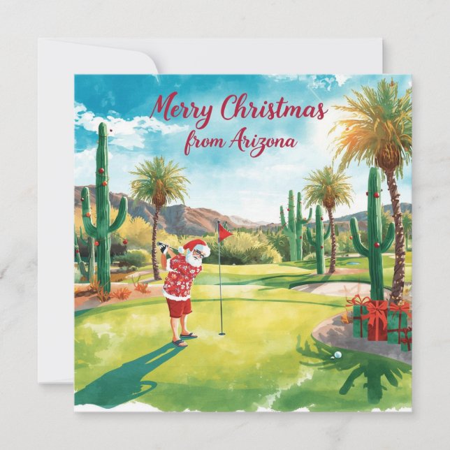 Cartão De Festividades Arizona Golf Christmas in Arizona   Santa Claus (Frente)