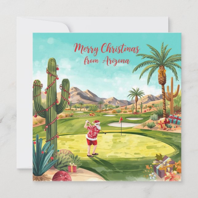 Cartão De Festividades Arizona Golf Christmas in Arizona   Santa Claus (Frente)