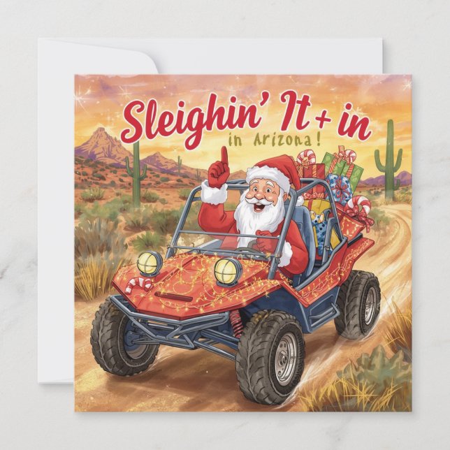 Cartão De Festividades Arizona Golf Christmas Santa Golfer driving cart (Frente)