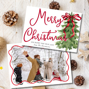 Cartão De Festividades Armação de Foto com Pinheiro de Natal Arco Vermelh
