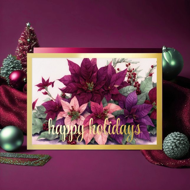 Cartão De Festividades Arranjo de Poinsettia Burgundy Roxo Bege (Criador carregado)