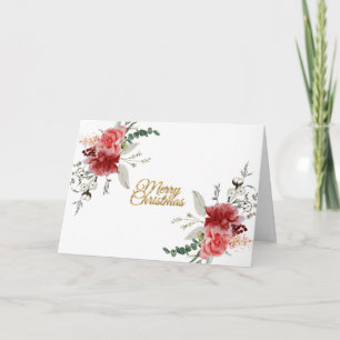 Cartão De Festividades Arranjo Floral de Natal Tradicional Feliz Natal