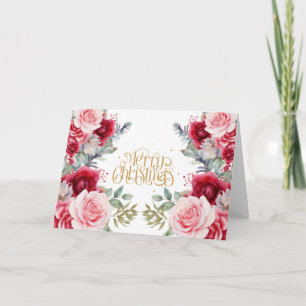 Cartão De Festividades Arranjo Floral de Natal Tradicional Feliz Natal