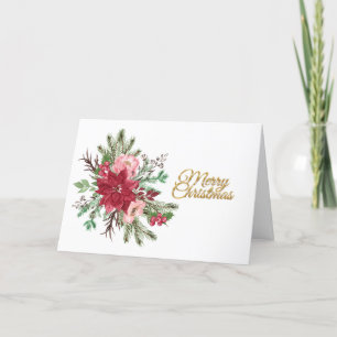Cartão De Festividades Arranjo Floral de Natal Tradicional Feliz Natal