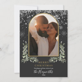 Cartão De Festividades Arranjo Floral de Natal Verde Dourado Arco Foto