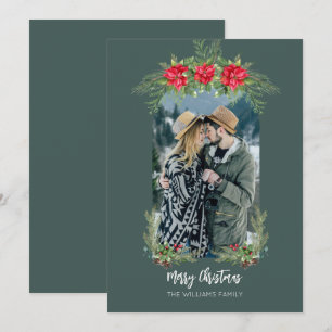 Cartão De Festividades Arranjo Natalino Moderno de Foto com Poinsettia