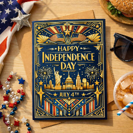 Cartão De Festividades Art Deco 4 de Julho Patriótico
