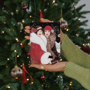 Cartão De Festividades art deco Christmas vintage Lady add message