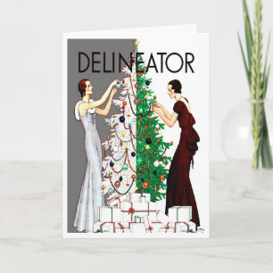 CARTÃO DE FESTIVIDADES ART DECO "DECK THE HALLS" VINTAGE HOLIDAY GREETING