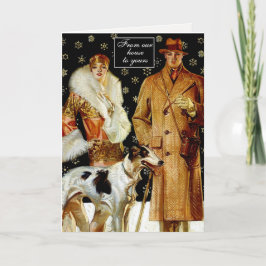 Cartão De Festividades Art Deco Elegante Casal de Natal sofisticado