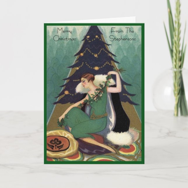 Cartão De Festividades Art Deco Fashion Christmas Tree Retro Blank Inside (Frente)