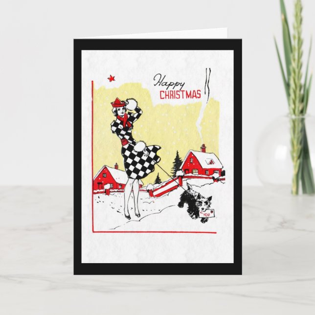 Cartão De Festividades Art Deco Girl and Scotty Dog (Frente)