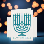 Cartão De Festividades Art Deco Hanukkiah Menorah Happy Hanukkah Holiday<br><div class="desc">Amigos e família desejosos de "Feliz Chanucá" com esta deco de arte inspiraram hanukkiah,  com cores editáveis tanto da menorah quanto do fundo. Dentro de foto opcional.</div>