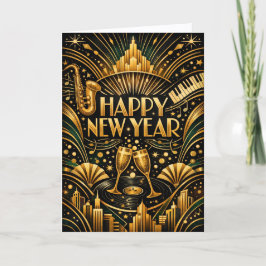 Cartão De Festividades Art Deco Jazz Gold Happy New Year